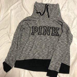 PINK Burnout Gray Cowl Neck Sweater